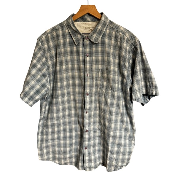 Horny Toad Men’s Steel Blue Short Sleeve Organic Cotton Button Plaid Shirt Sz XL - Picture 1 of 6